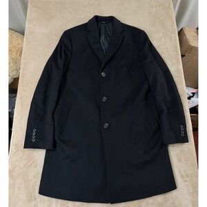 Cardinal of Canada Coat Wool Cashmere Blend Overcoat Car Coat Mens 42R Black EUC